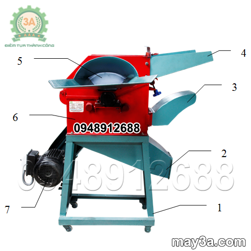 Cấu tạo của Máy nghiền ngô, băm vỏ dừa, rơm, bã mía 3A3Kw
