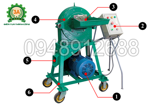 Cấu tạo Máy nghiền cám, mùn cưa 3A7,5Kw không vòi hút