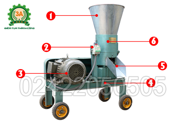 Cấu tạo của Máy ép cám viên trục đứng 3A4Kw