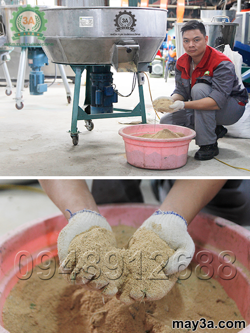 Sản phẩm đầu ra được trộn đều bằng Máy trộn thức ăn cho gà 1 pha 3A3Kw