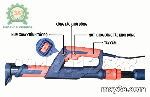 Núm xoay chỉnh tốc độ và công tắc khởi động Máy đánh giáp tường 3A800W