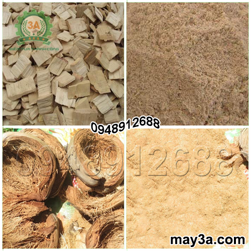 Gỗ tạp, vỏ dừa được băm nghiền bằng Máy băm ván bóc, vỏ dừa, gỗ tạp 3A2Kw