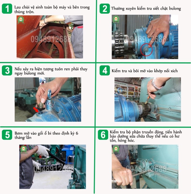 Hướng dẫn bảo dưỡng, sửa chữa máy trộn kiểu ngang 3A3Kw