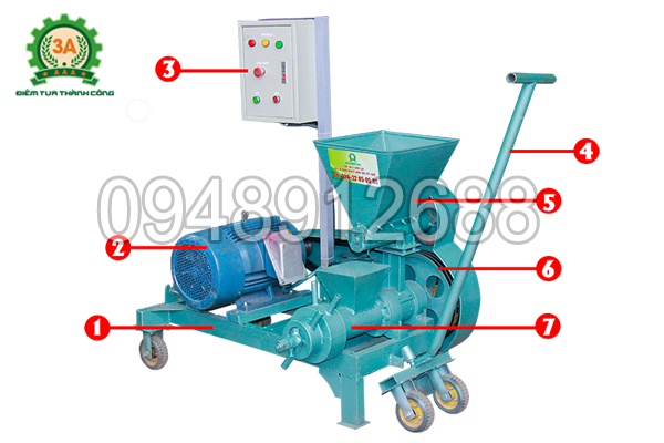 Cấu tạo máy ép cám viên nổi 3A15Kw (cấp liệu bán tự động)