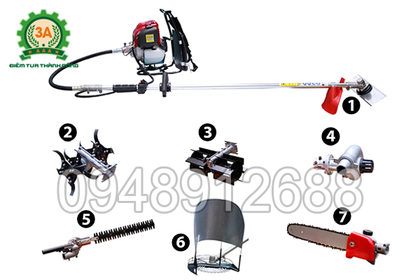 Máy làm vườn nhiều tác dụng 3A và các đầu cắt có thể gắn vào máy