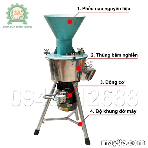 Cấu tạo của Máy chế biến thức ăn chăn nuôi 3A2,2Kw 3 pha (kiểu phễu tròn)