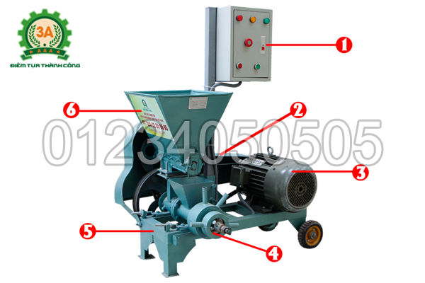 Cấu tạo máy ép cám viên nổi 3A7,5Kw (bán tự động)