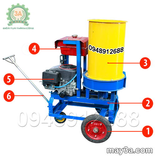 Cấu tạo Máy băm nghiền xơ dừa, rơm, bã mía kiểu ống tròn 3A16Hp 