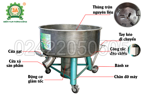 Chi tiết cấu tạo máy trộn bột đa năng 3A3,5Kw