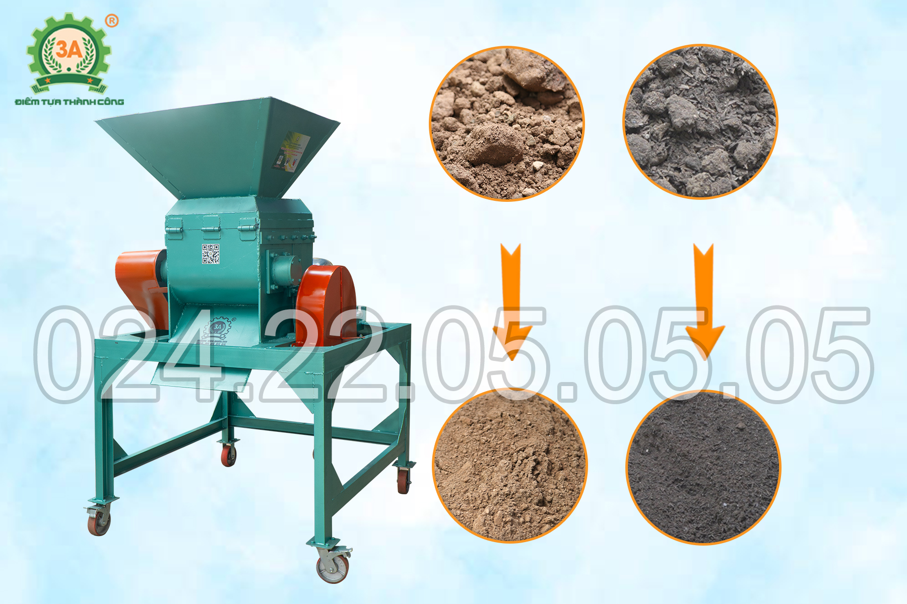 Máy nghiền đất, đánh tơi phân 2 tầng 3A37kW