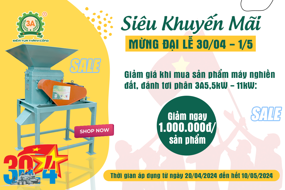 Máy xay đất, đánh tơi phân bón 2 tầng 3A5,5kw
