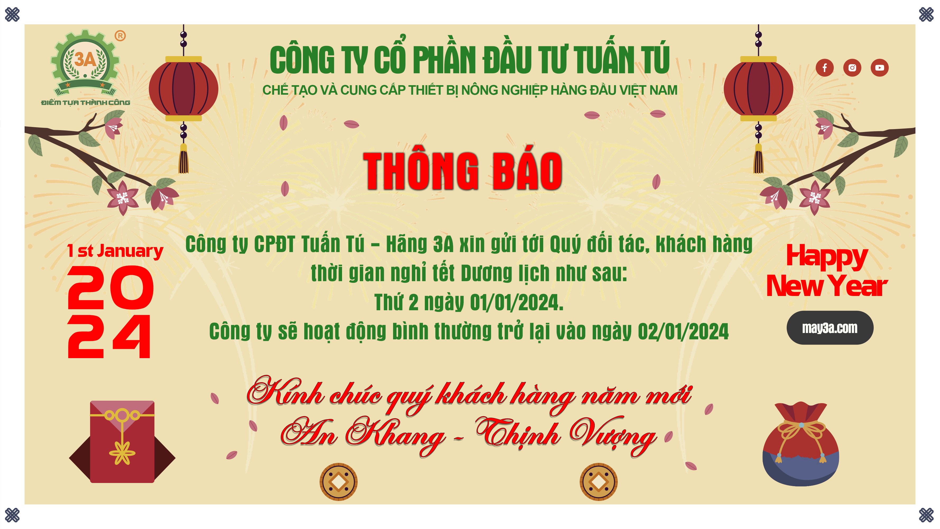 Thông báo nghỉ Tết dương lịch 2024