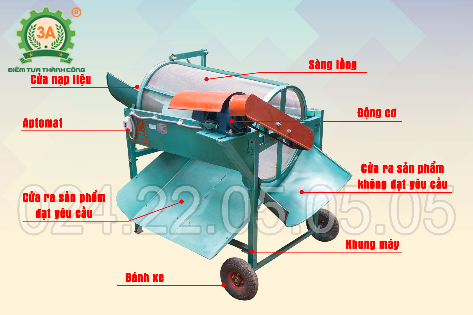 cấu tạo Máy sàng phân bón lồng quay 3a