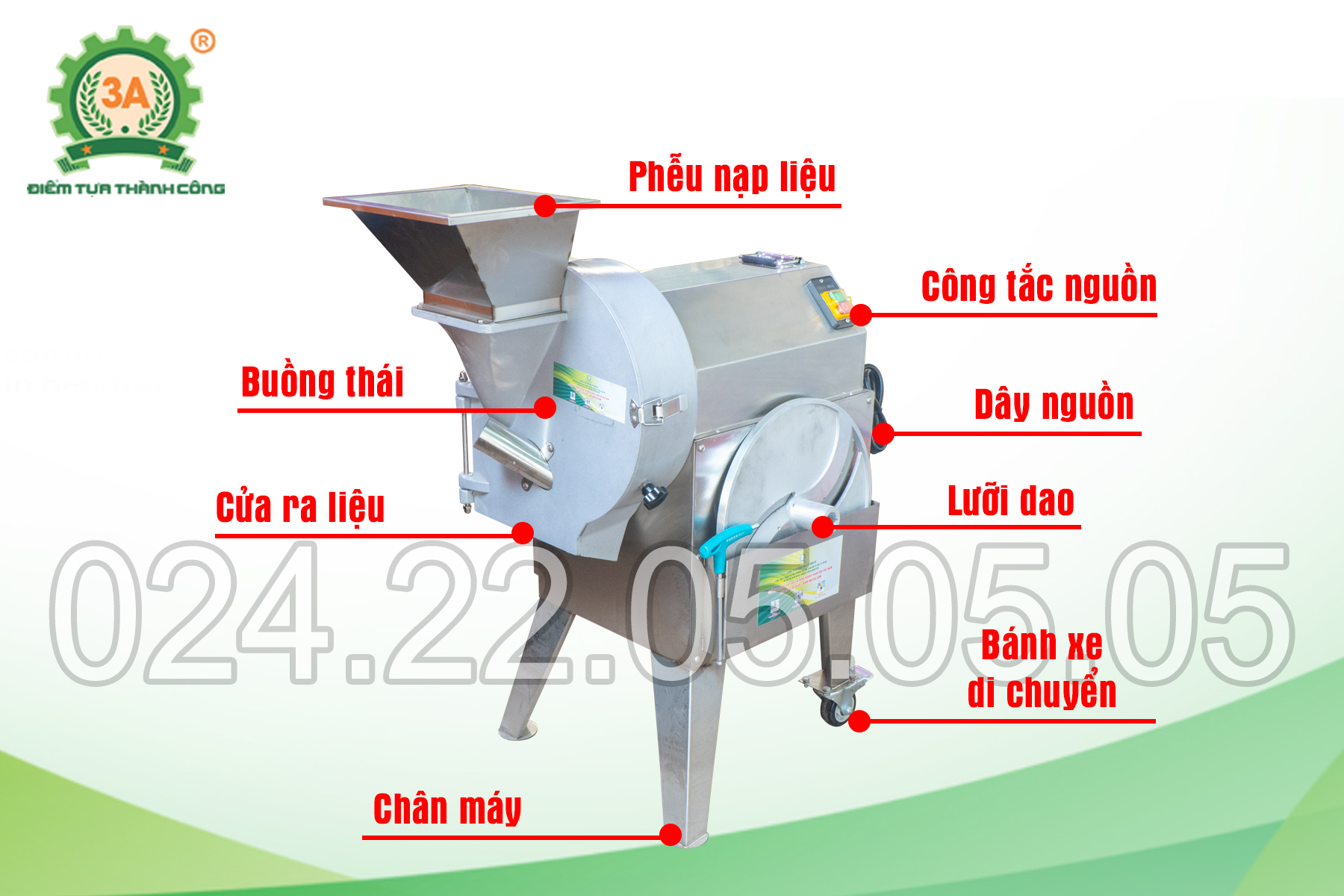 Cấu tạo máy thái củ quả đa năng 3A1,5kW