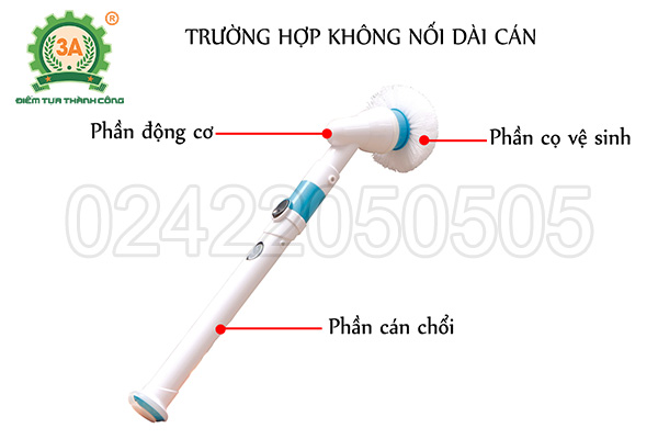 Cấu tạo chổi cọ rửa vệ sinh đa năng 3A (sử dụng pin sạc) (khi không lắp thêm cán nối dài)