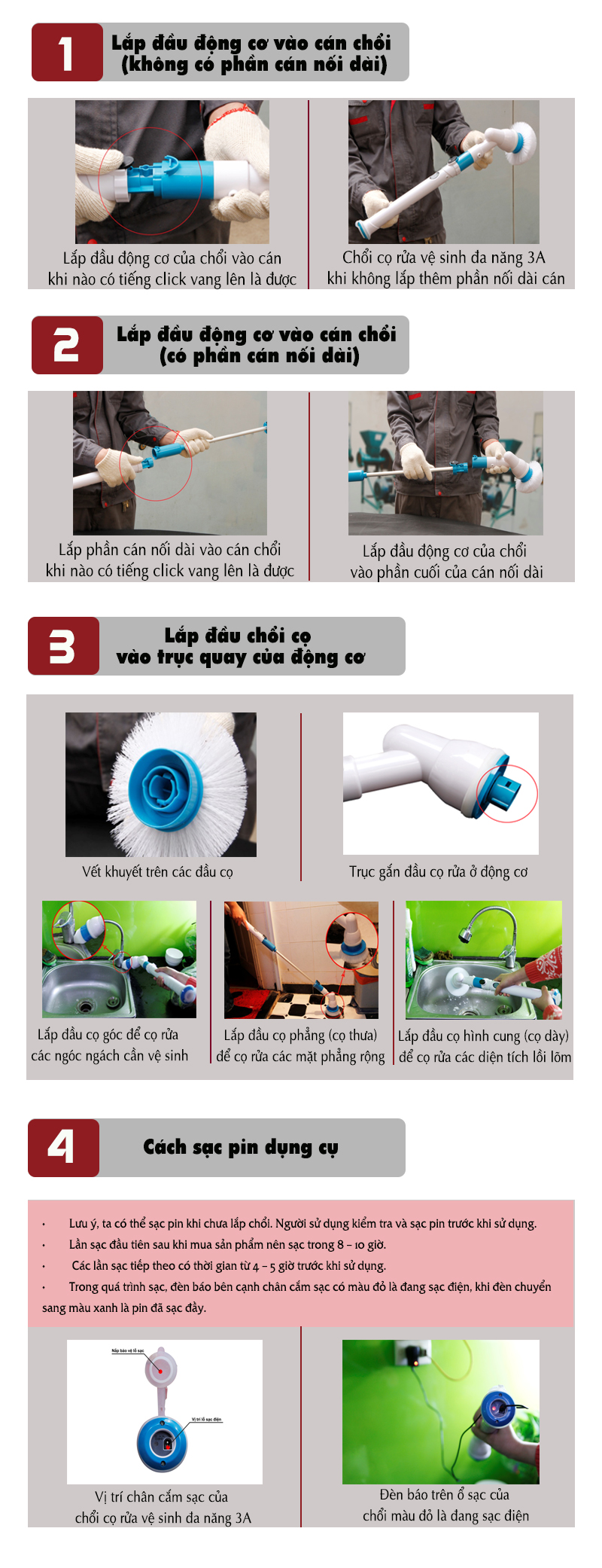 Hướng dẫn chi tiết cách sử dụng chổi cọ rửa vệ sinh đa năng 3A