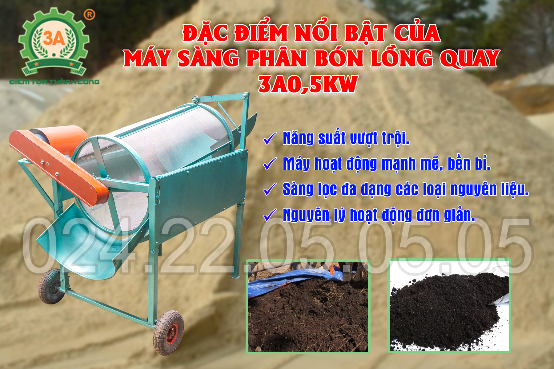 Đặc điểm của Máy sàng phân bón lồng quay 3a