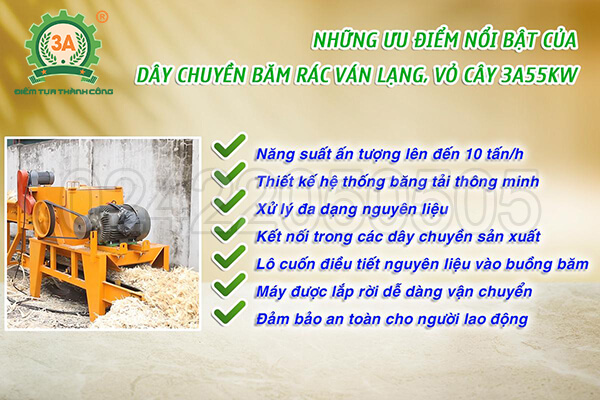 Dây chuyền băm rác ván lạng, vỏ cây 3A55Kw (01)