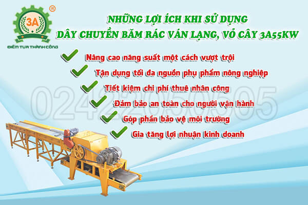 Dây chuyền băm rác ván lạng, vỏ cây 3A55Kw (05)