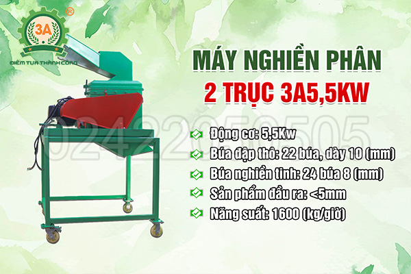 Máy nghiền đất 2 trục 3A 5,5Kw