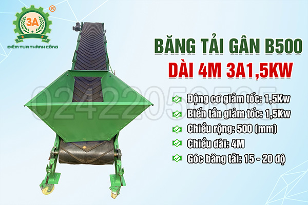 Băng tải gân B500 dài 4M 3A 1,5Kw