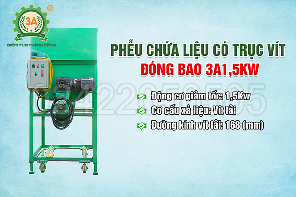 Phễu chứa liệu có trục vít đóng bao 3A1,5Kw