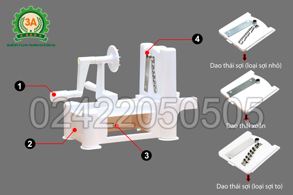 Cấu tạo của dụng cụ thái sợi rau củ quả 3A và 3 khuôn dao thái