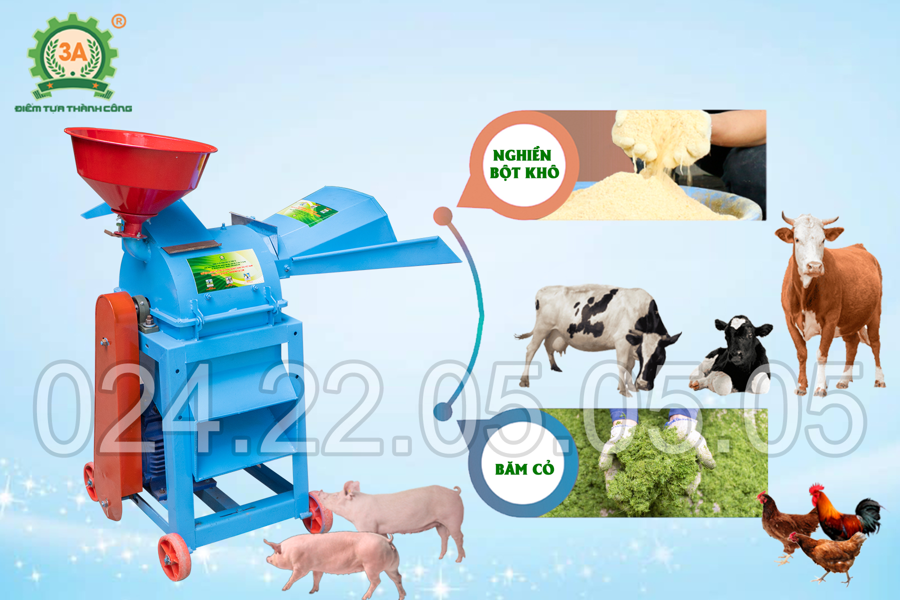 Máy băm cỏ, nghiền ngô đa năng 3A4kW