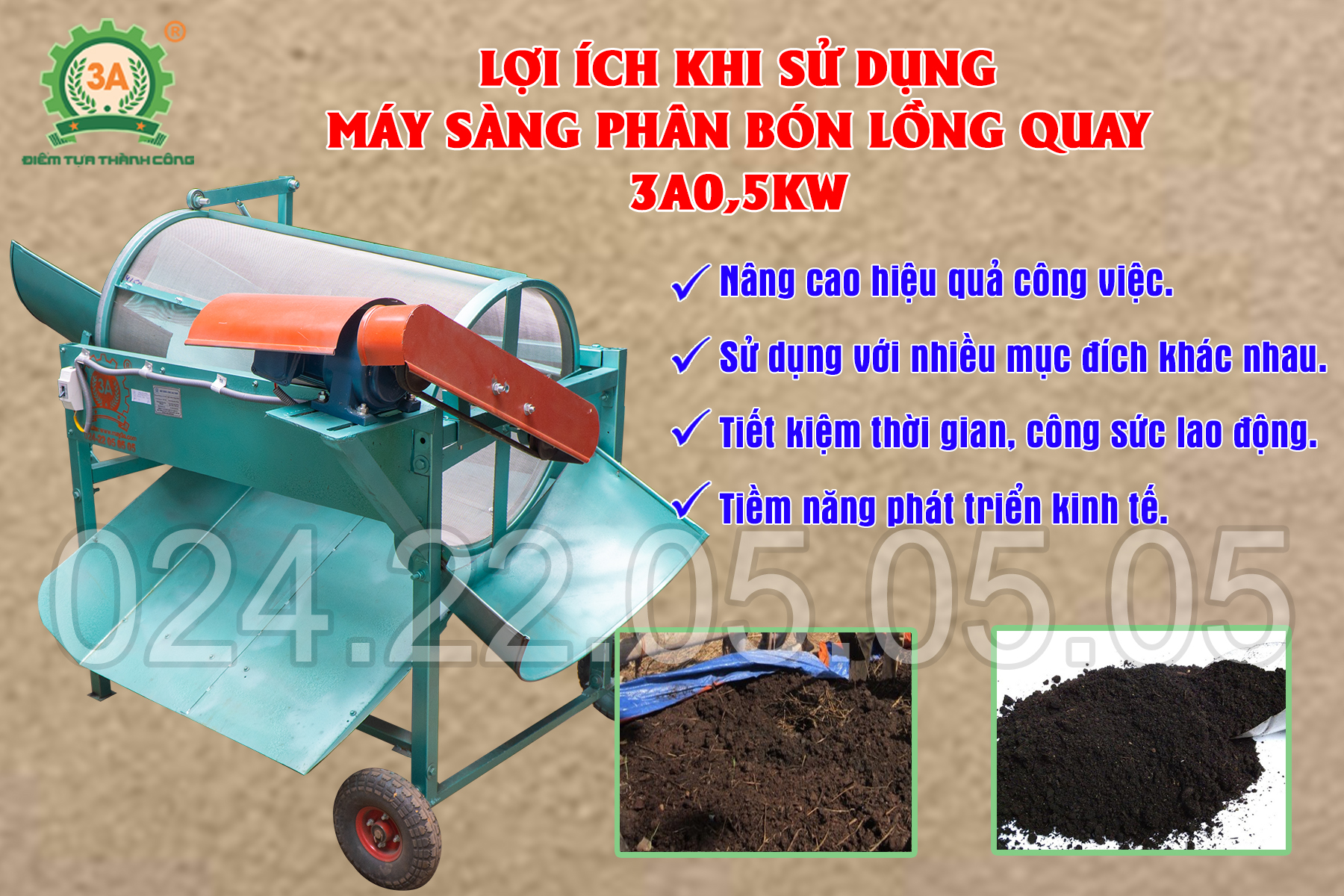 lợi ích Máy sàng phân bón lồng quay 3a