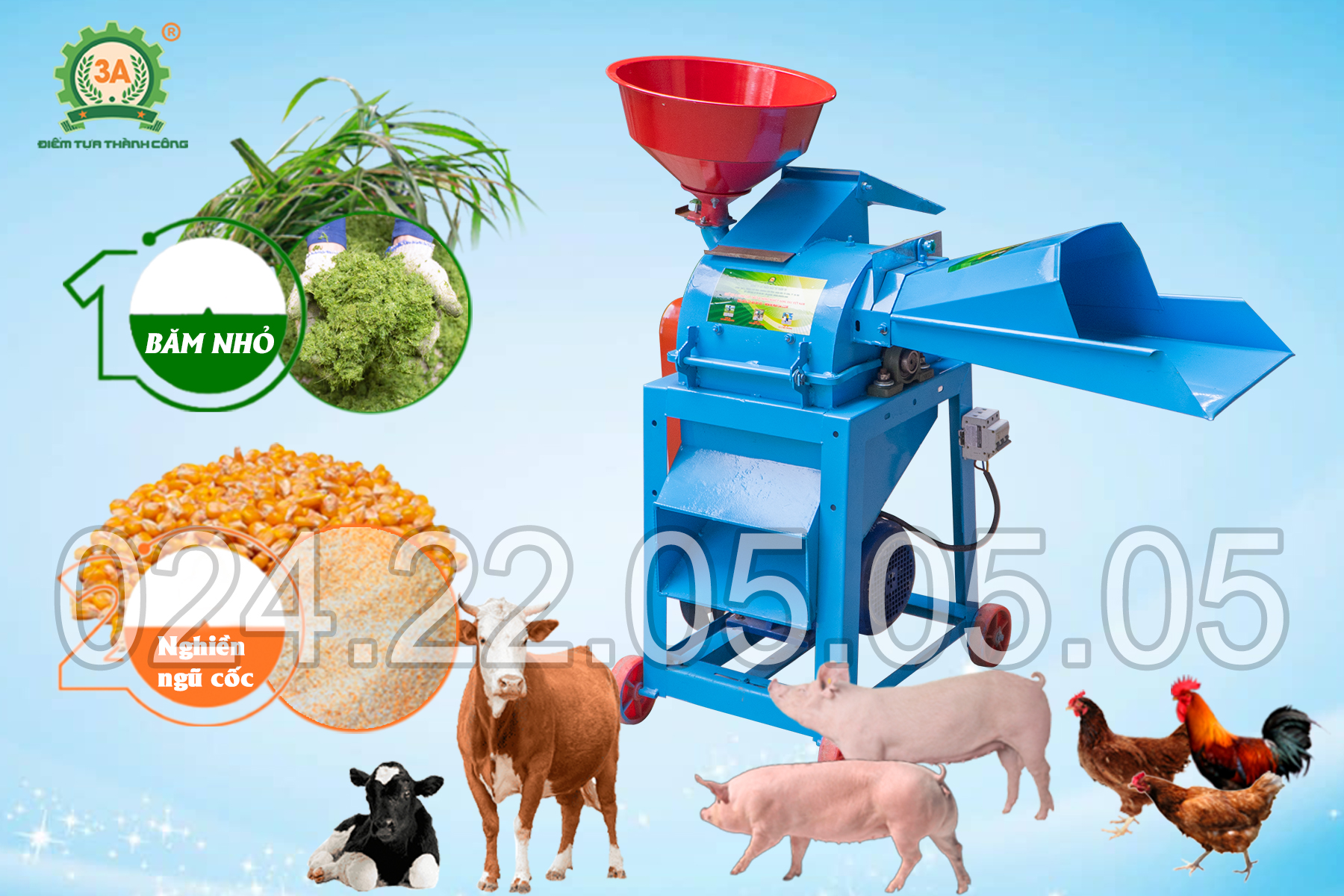 Máy băm cỏ, nghiền ngô đa năng 3A4kW