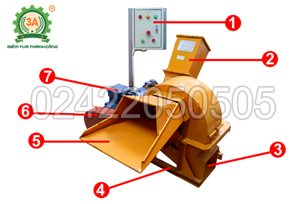 Cấu tạo máy băm nghiền cây gỗ 3A15Kw