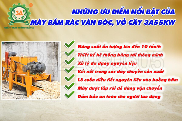 Máy băm rác ván bóc, vỏ cây 3A55Kw (07)