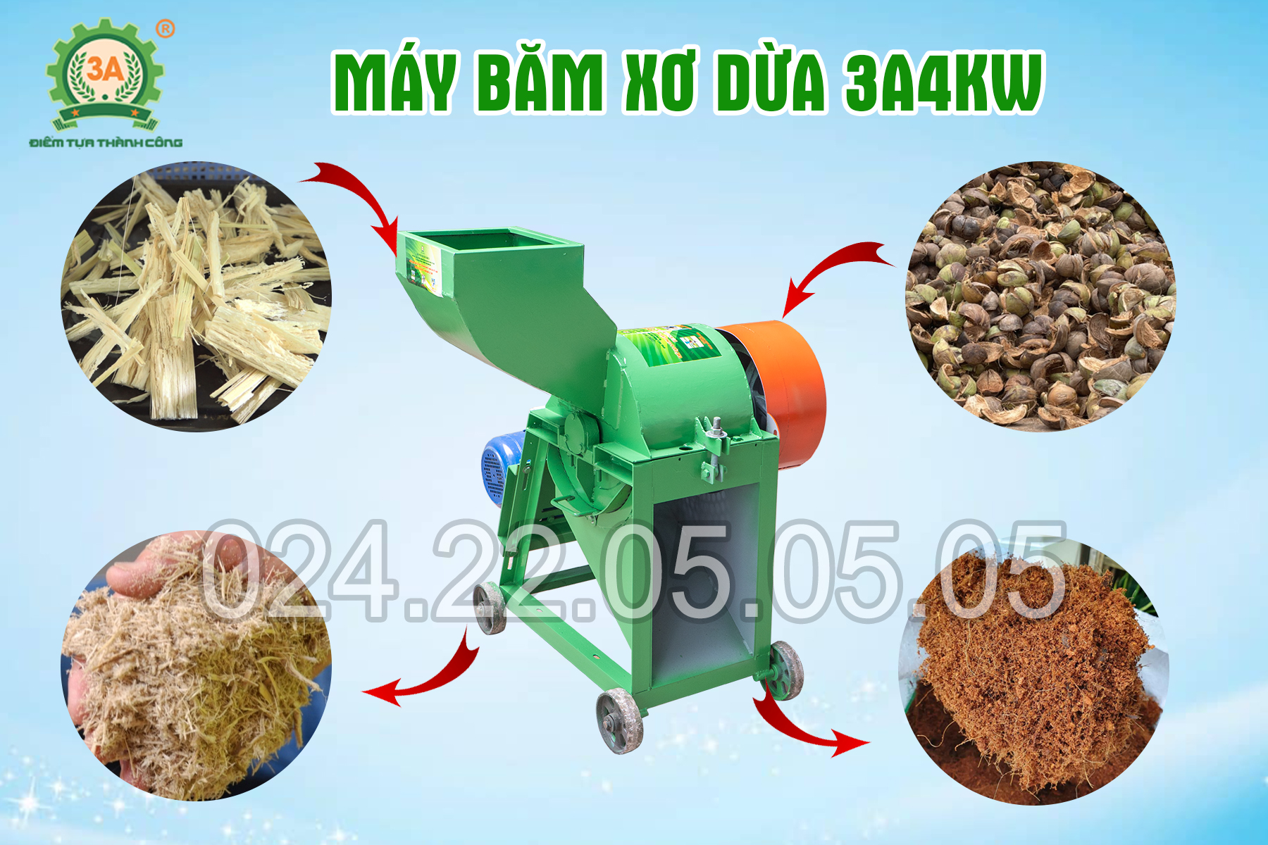 Máy băm xơ dừa 3A4kW
