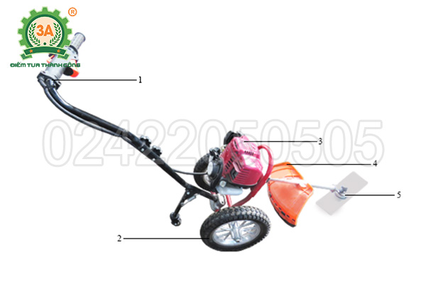 Cấu tạo của Máy cắt cỏ bánh xe 3A (loại 1 tay cầm):