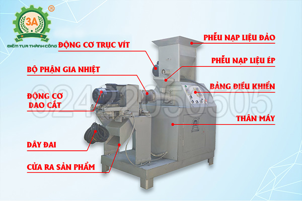 Cấu tạo máy ép cám nổi cho tôm cá 3A15Kw