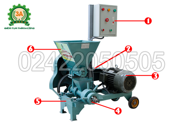 Cấu tạo của Máy ép cám viên nổi 3A7,5Kw (cấp liệu bán tự động)