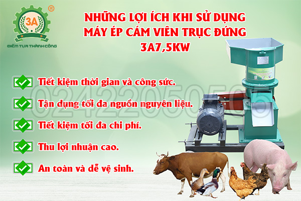 Những lợi ích khi sử dụng Máy ép cám viên trục đứng 3A7,5kw mang lại