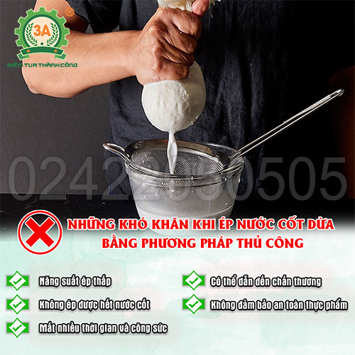 Những khó khăn khi ép nước dừa bằng phương pháp thủ công