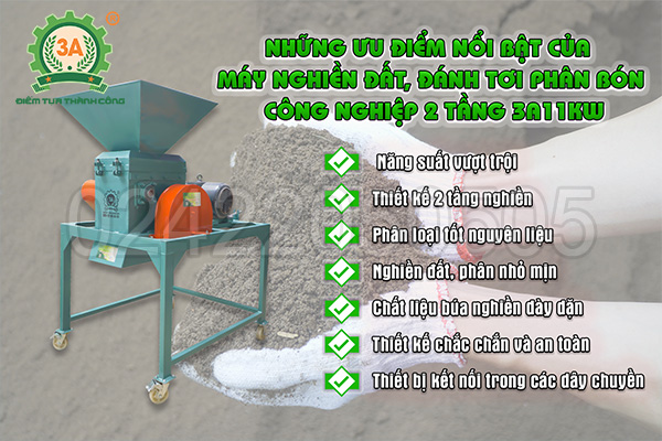 Máy nghiền đất, đánh tơi phân bón công nghiệp 2 tầng 3A11Kw có ưu điểm gì nổi bật?