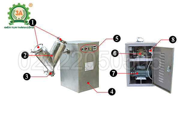 Cấu tạo của Máy trộn bột thuốc khô V3A