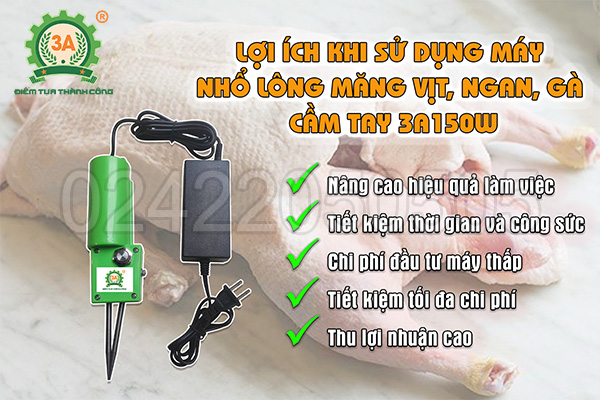  Lợi ích khi sử dụng Máy nhổ lông măng vịt, ngan, gà cầm tay 3A150W