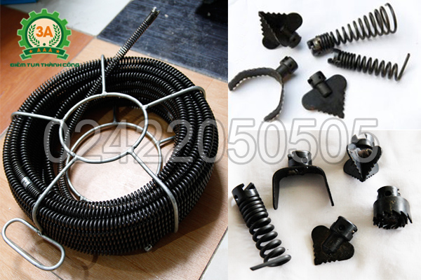 Cuộn dây lò xo và bộ đầu thông đi kèm theo máy thông cống A99