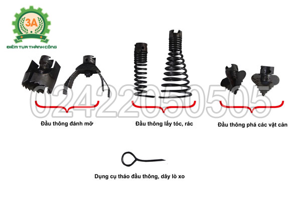 Các đầu thông và công cụ tháo lắp đầu thông của Máy thông cống lò xo 3AGQ1200