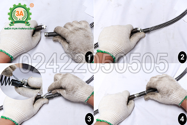 Nối dây lò xo của máy thông tắc DL-170