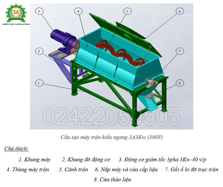Máy trộn kiểu ngang 3A3Kw
