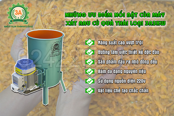 Máy xát rau củ quả thải loại 3A3Kw có ưu điểm gì nổi bật?