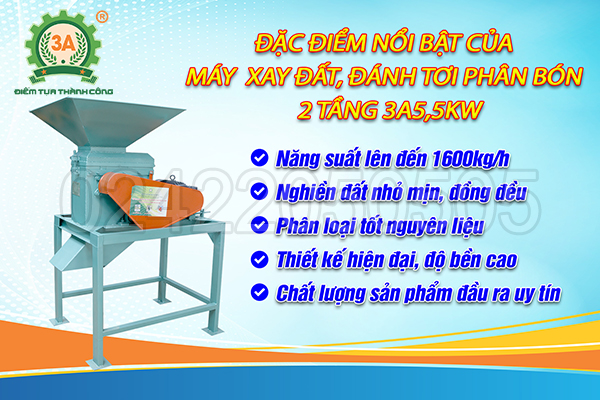 Những ưu điểm nổi bật của Máy xay đất, nghiền phân bón 2 trục 3A5,5Kw