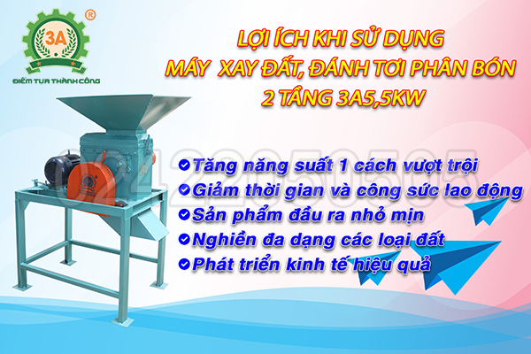 Những lợi ích Máy xay đất, nghiền phân bón 2 trục 3A5,5Kw mang lại cho người sử dụng