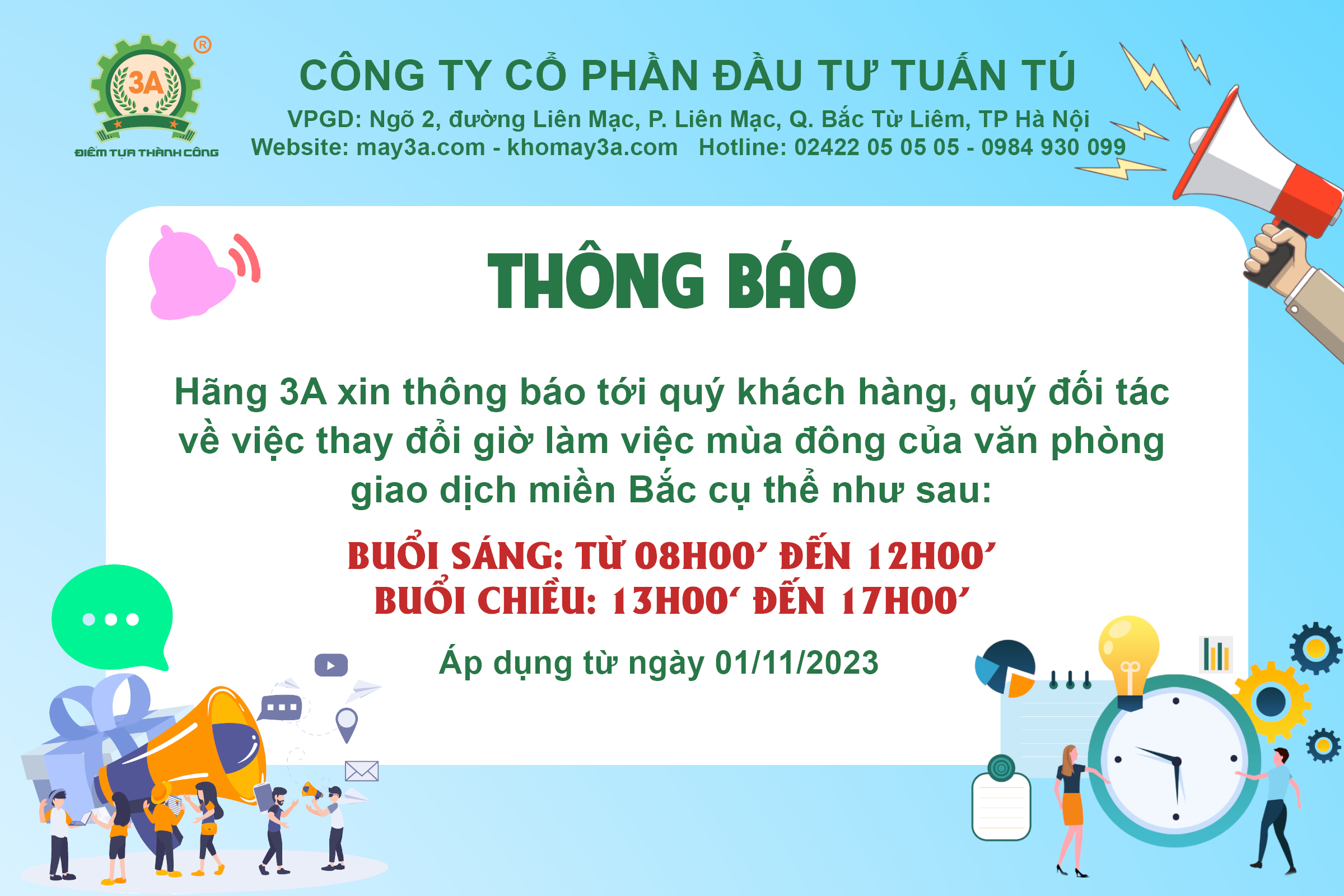 thong bao dieu chinh gio lam viec mua dong