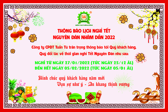 Thông báo thời gian nghỉ Tết Nguyên Đán Nhâm Dần 2022